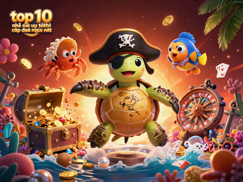 Experience adventure in the top 10 nhà cái uy tín cập nhật mới nhất with a playful pirate turtle and casino elements.