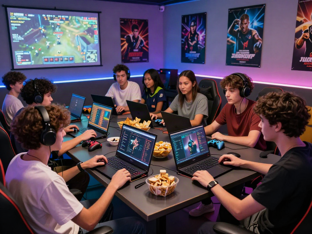 Engaging group gaming session highlighting 토토사이트 검증 먹튀스팟 in a tech-savvy environment.