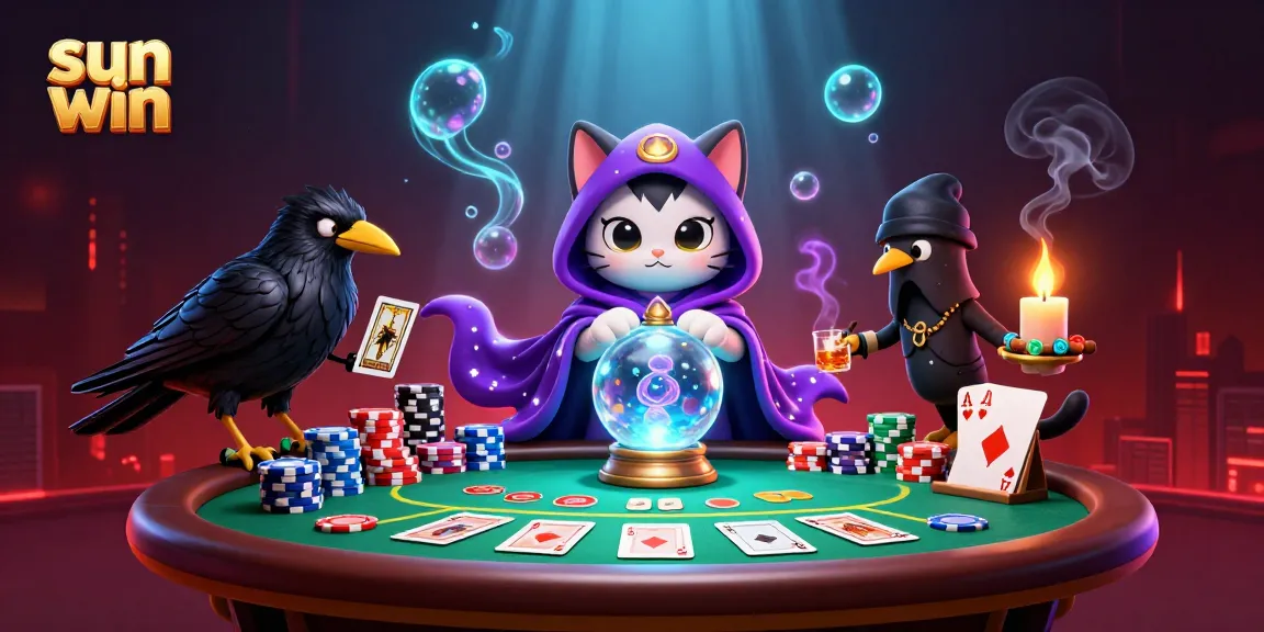 Engage in thrilling gambling adventures at sun win with a vibrant casino scene featuring mystical elements.