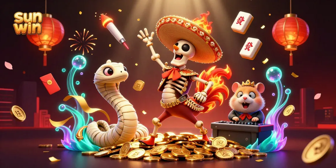 Experience the thrilling excitement of sun win with vibrant characters celebrating on golden coins.