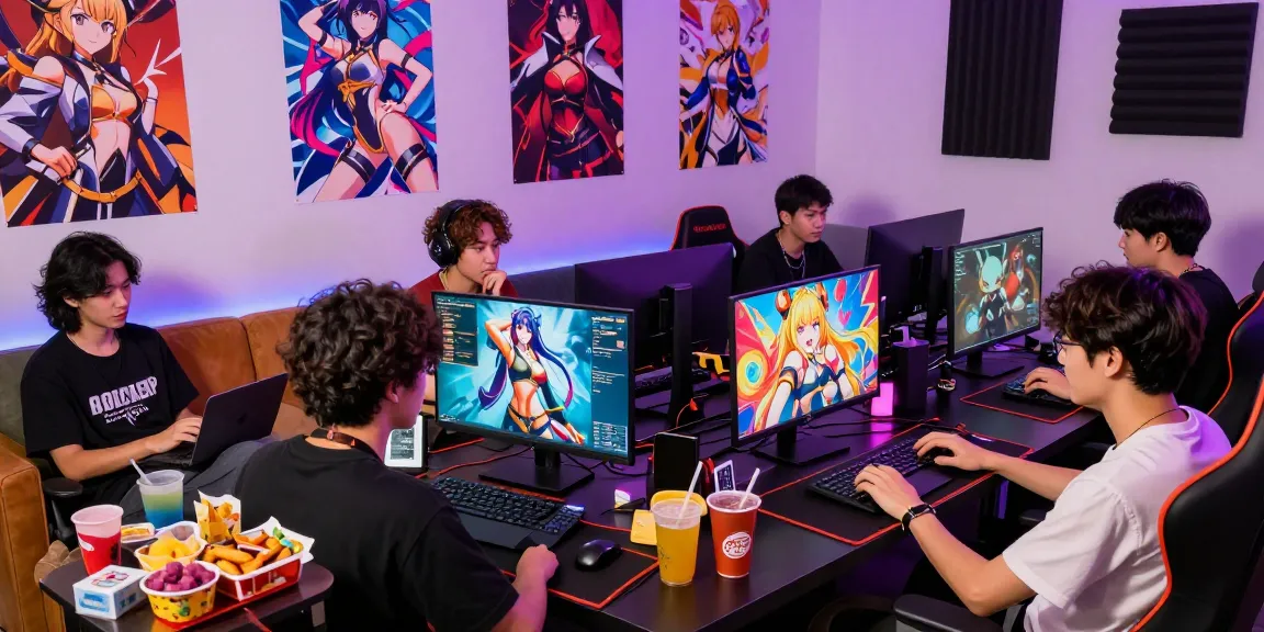 Engaged players enjoying a lively hentai game session in a cozy digital gaming room.