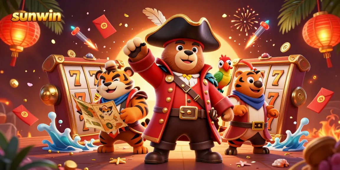 Jackpot action at Sunwin's exciting slots with animated characters celebrating wins.